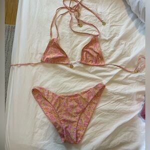 Kulani Kinis Pink Floral Triangle Bikini Set